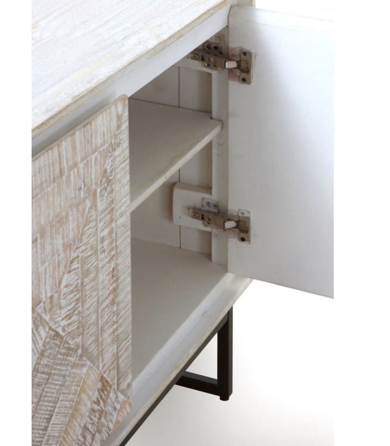 APARADOR 140 X 40 X 76 LINO MADERA PATINADA BLANCO METAL NEGRO