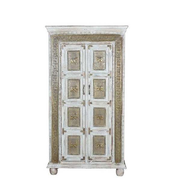 ARMARIO ALACENA MADERA BLANCA CON APLLICACIONES DE BRONCE