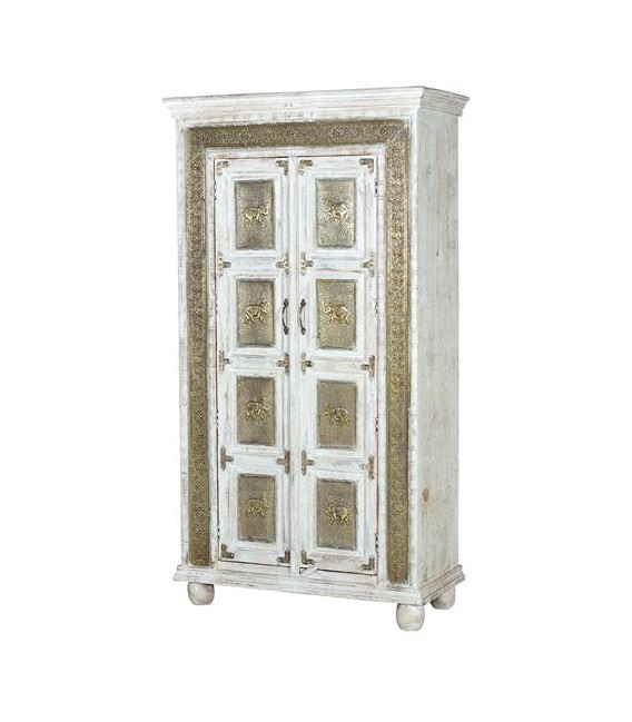 ARMARIO ALACENA MADERA BLANCA CON APLLICACIONES DE BRONCE