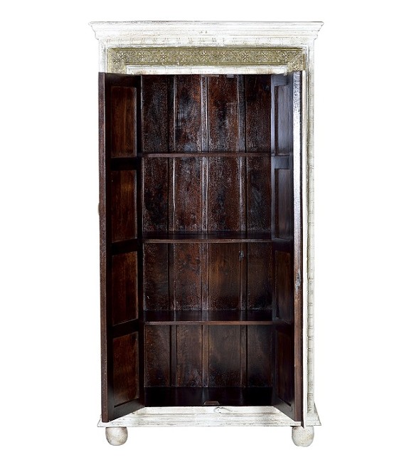 ARMARIO ALACENA MADERA BLANCA CON APLLICACIONES DE BRONCE