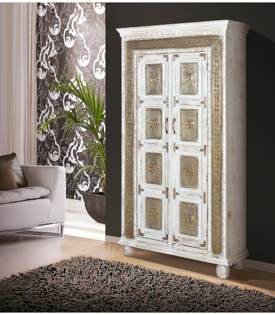 ARMARIO ALACENA MADERA BLANCA CON APLLICACIONES DE BRONCE