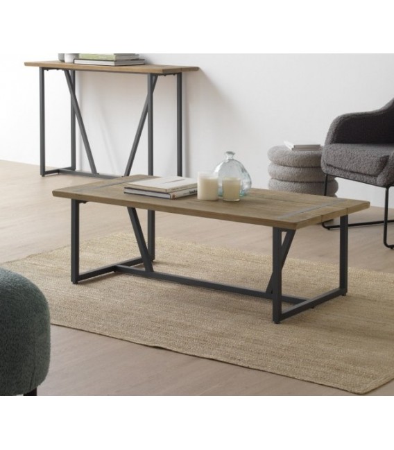 MESA DE CENTRO MADERA DE ABETO Y METAL MDMHOGAR