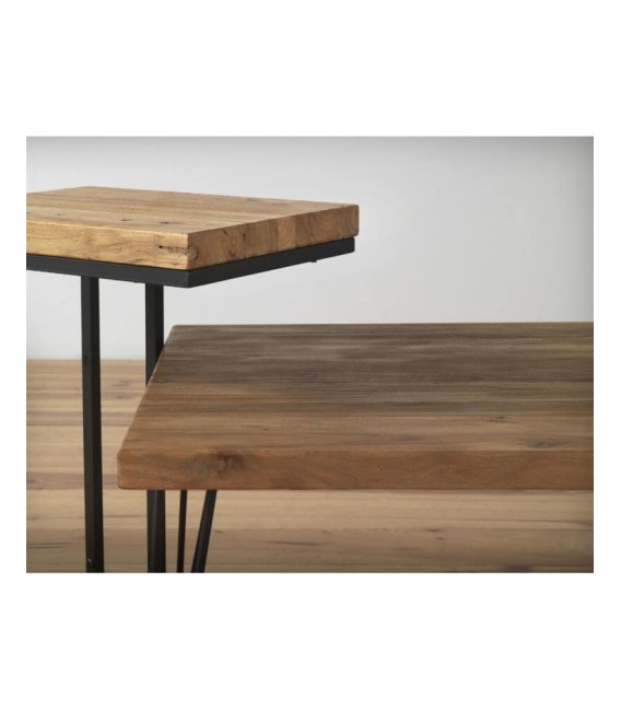 MESITA AUXILIAR MADERA DE OLMO Y METAL MDMHOGAR