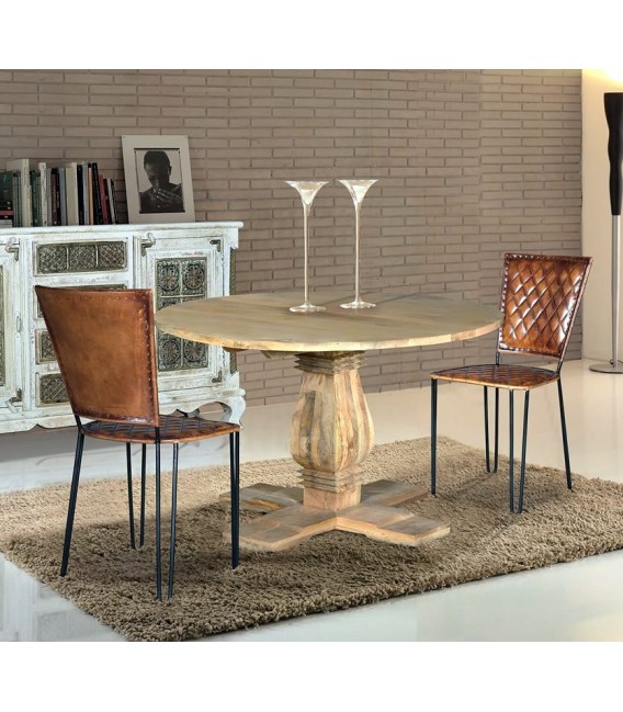 MESA DE COMEDOR 1REDONDA GRANDE MADERA MANGO TALLADA NATURAL