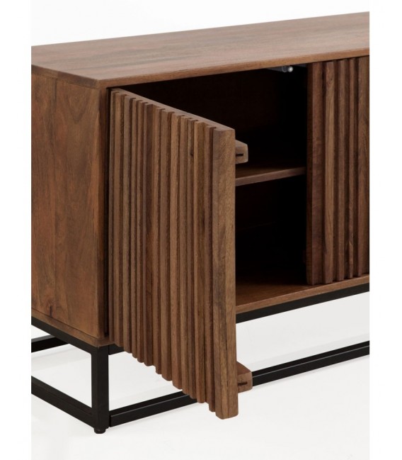 MUEBLE DE TV 170 X 40 X 60 LAGAR MADERA MANGO NOGAL METAL NEGRO