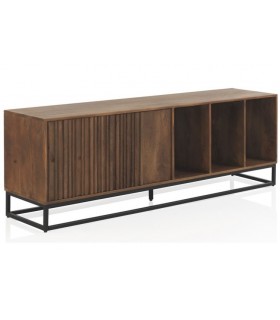 MUEBLE DE TV 170 X 40 X 60 LAGAR MADERA MANGO NOGAL METAL NEGRO