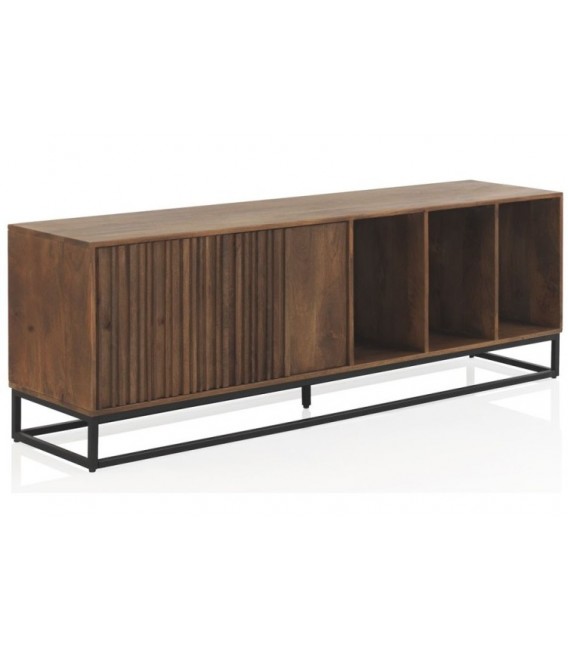 MUEBLE DE TV 170 X 40 X 60 LAGAR MADERA MANGO NOGAL METAL NEGRO