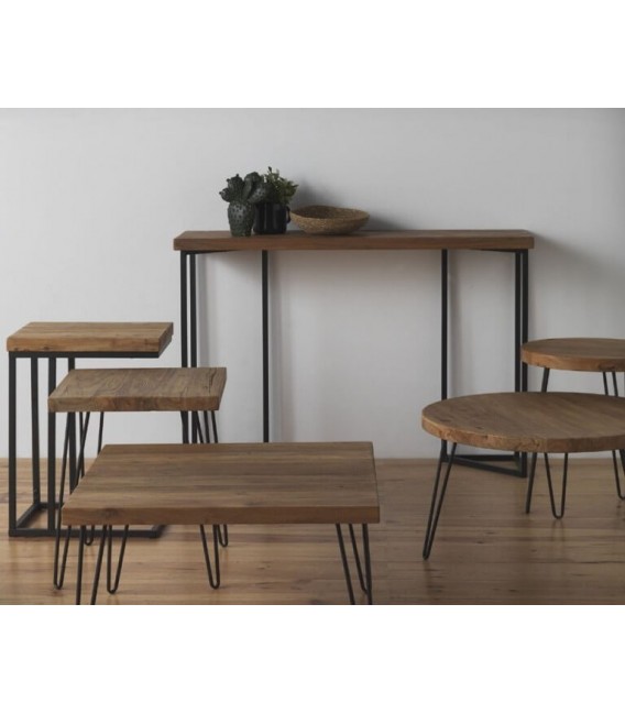 MESITA AUXILIAR MADERA DE OLMO Y METAL MDMHOGAR