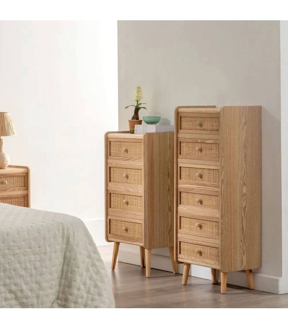 SINFONIER BAJO 4 CAJONES MADERA Y RATAN NATURAL MDMHOGAR