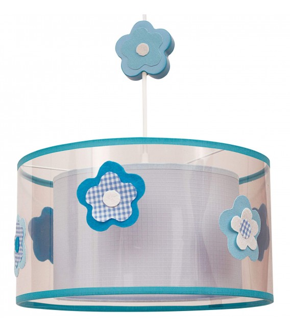 LAMPARA DE TECHO INFANTIL FLOR TEXTIL CELESTE