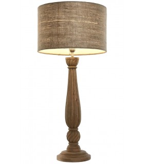 LAMPARA DE SOBREMESA 4MUY GRANDE MADERA TALLADA PANTALLA YUTE