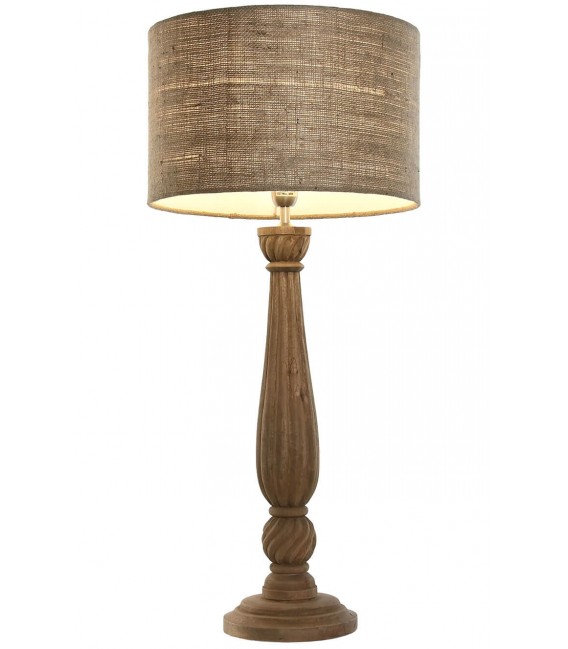 LAMPARA DE SOBREMESA 4MUY GRANDE MADERA TALLADA PANTALLA YUTE