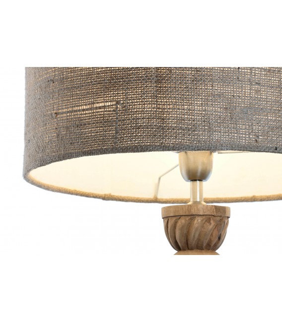 LAMPARA DE SOBREMESA 4MUY GRANDE MADERA TALLADA PANTALLA YUTE