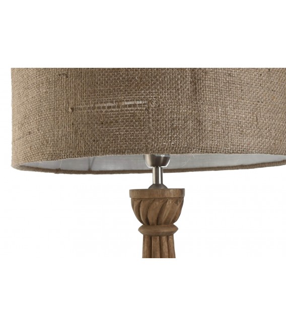 LAMPARA DE SOBREMESA 4MUY GRANDE MADERA TALLADA PANTALLA YUTE