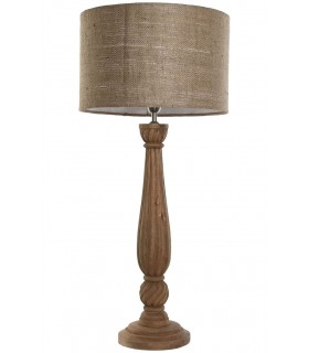 LAMPARA DE SOBREMESA 4MUY GRANDE MADERA TALLADA PANTALLA YUTE