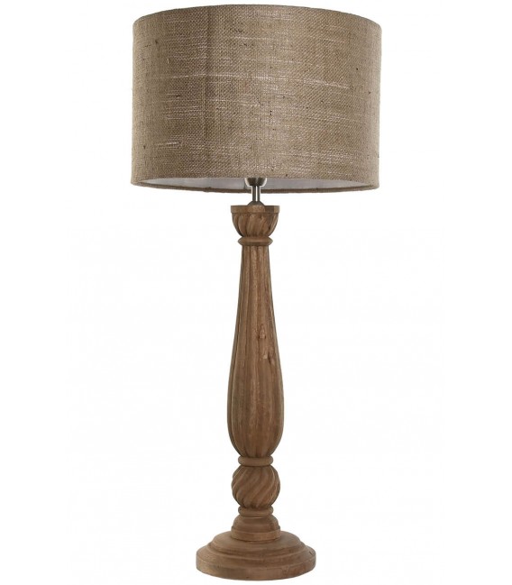 LAMPARA DE SOBREMESA 4MUY GRANDE MADERA TALLADA PANTALLA YUTE