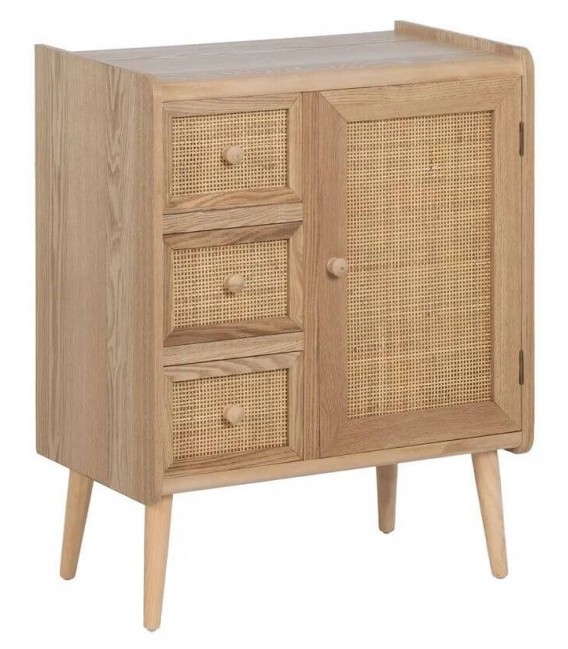 TAQUILLON MUEBLE DE ENTRADA EN MADERA Y RATAN NATURAL