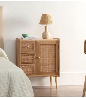 TAQUILLON MUEBLE DE ENTRADA EN MADERA Y RATAN NATURAL