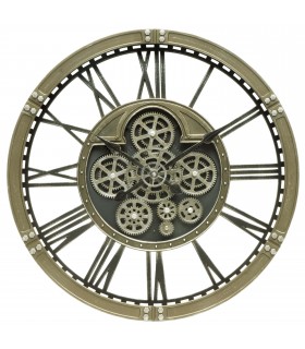 RELOJ DE PARED SILENCIOSO ENGRANAJES POLICARBONATO Y CRISTAL DORADO