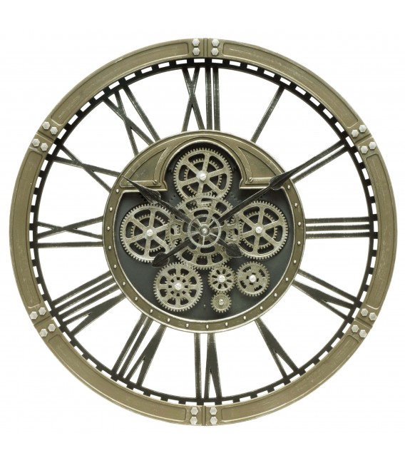 RELOJ DE PARED SILENCIOSO ENGRANAJES POLICARBONATO Y CRISTAL DORADO