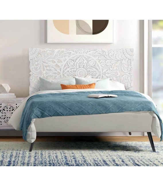 CABECERO MATRIMONIO PARA COLGAR MADERA TALLADA BLANCO ROZADO