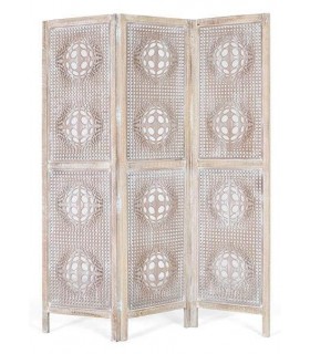 BIOMBO 3 HOJAS MADERA MDF NATURAL LAVADA BLANCO