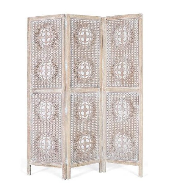 BIOMBO 3 HOJAS MADERA MDF NATURAL LAVADA BLANCO