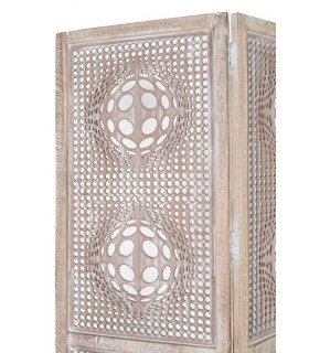 BIOMBO 3 HOJAS MADERA MDF NATURAL LAVADA BLANCO