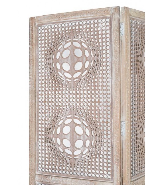 BIOMBO 3 HOJAS MADERA MDF NATURAL LAVADA BLANCO