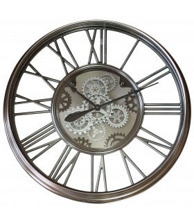RELOJ DE PARED MUY GRANDE METAL Y CRISTAL CROMADO CLASICO
