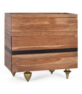 COMODA 3 CAJONES MADERA ACACIA Y MARMOL MDMHOGAR