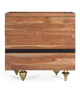 COMODA 3 CAJONES MADERA ACACIA Y MARMOL MDMHOGAR