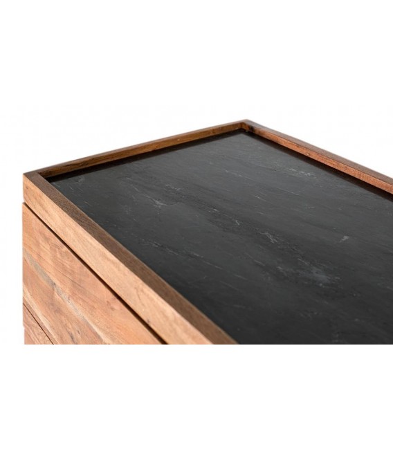 COMODA 3 CAJONES MADERA ACACIA Y MARMOL MDMHOGAR