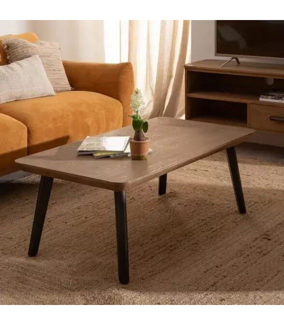 MESA DE CENTRO MADERA NATURAL METAL NEGRO MDMHOGAR