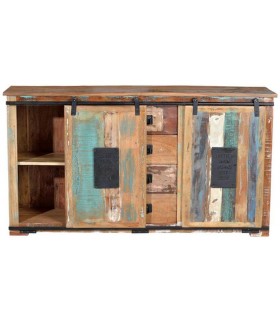 APARADOR MADERA NATURAL POLICROMADA Y METAL