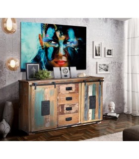 APARADOR MADERA NATURAL POLICROMADA Y METAL