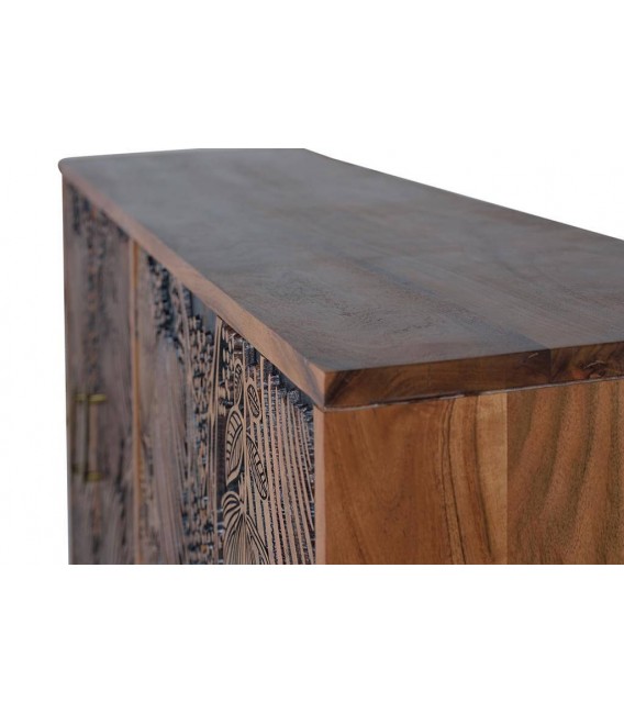 APARADOR GRANDE 4 PUERTAS  MADERA ACACIA TALLADA NATURAL Y NEGRO