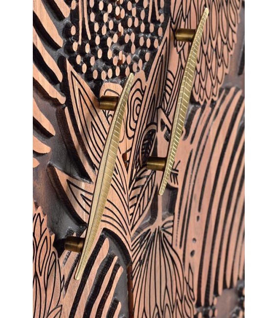 APARADOR GRANDE 4 PUERTAS  MADERA ACACIA TALLADA NATURAL Y NEGRO