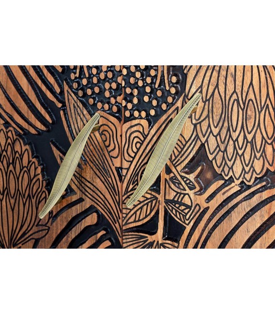 APARADOR GRANDE 4 PUERTAS  MADERA ACACIA TALLADA NATURAL Y NEGRO