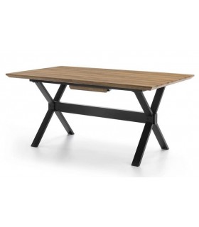 MESA COMEDOR EXTENSIBLE RECTANGULAR MADERA NOGAL NATURAL METAL NEGRO