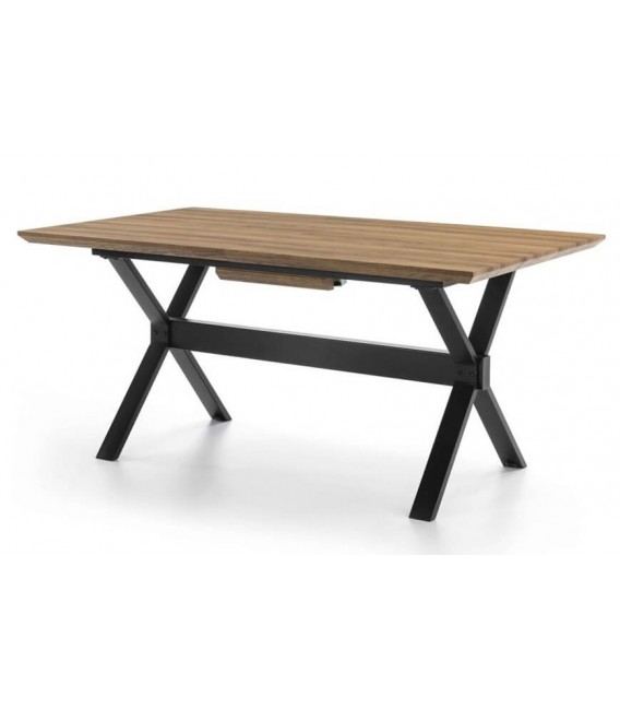 MESA COMEDOR EXTENSIBLE RECTANGULAR MADERA NOGAL NATURAL METAL NEGRO