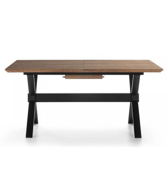 MESA COMEDOR EXTENSIBLE RECTANGULAR MADERA NOGAL NATURAL METAL NEGRO