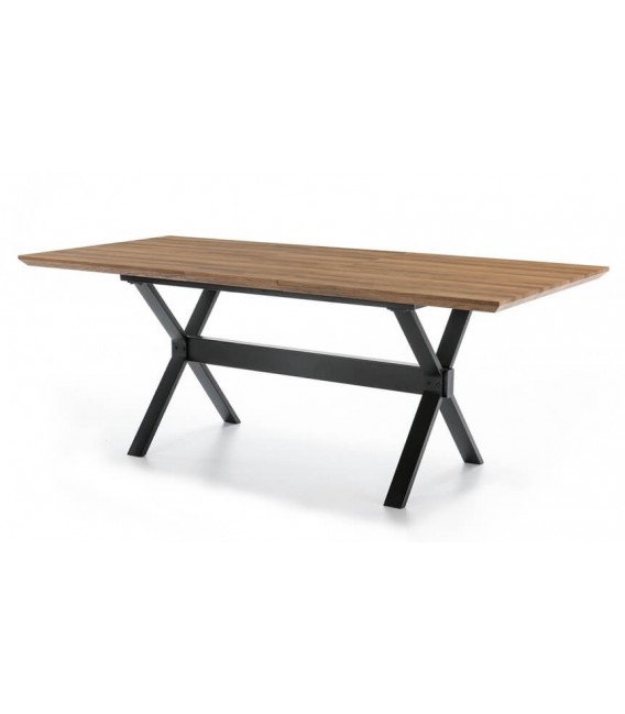 MESA COMEDOR EXTENSIBLE RECTANGULAR MADERA NOGAL NATURAL METAL NEGRO