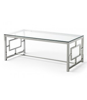 MESA DE CENTRO RECTANGULAR METAL CROMADO Y CRISTAL MDMHOGAR
