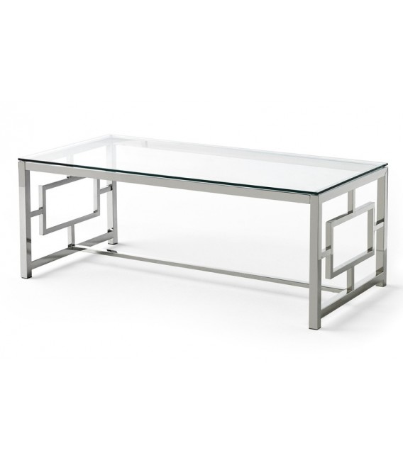 MESA DE CENTRO RECTANGULAR METAL CROMADO Y CRISTAL MDMHOGAR