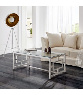 MESA DE CENTRO RECTANGULAR METAL CROMADO Y CRISTAL MDMHOGAR