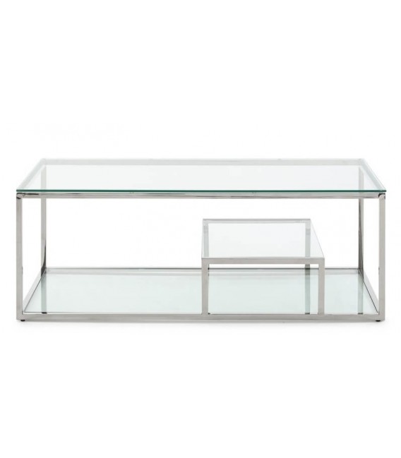 MESA DE CENTRO RECTANGULAR ORIGINAL METAL CROMADO Y CRISTAL