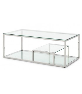 MESA DE CENTRO RECTANGULAR ORIGINAL METAL CROMADO Y CRISTAL