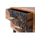 MESITA DE NOCHE 2 CAJONES MADERA ACACIA TALLADA NATURAL Y NEGRO