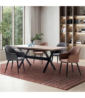 MESA DE COMEDOR EXTENSIBLE PEQUEÑA MADERA NATURAL METAL NEGRO
